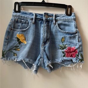 PacSun Blue Jean Shorts with Floral Embroidery